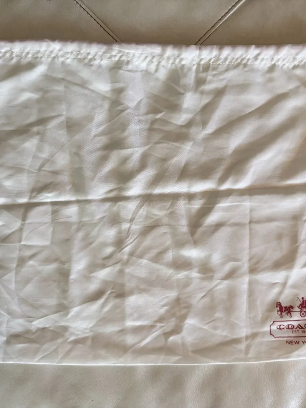 COACH Large Vintage White Dust Bag Red Horse Carriage Drawstring 19.5